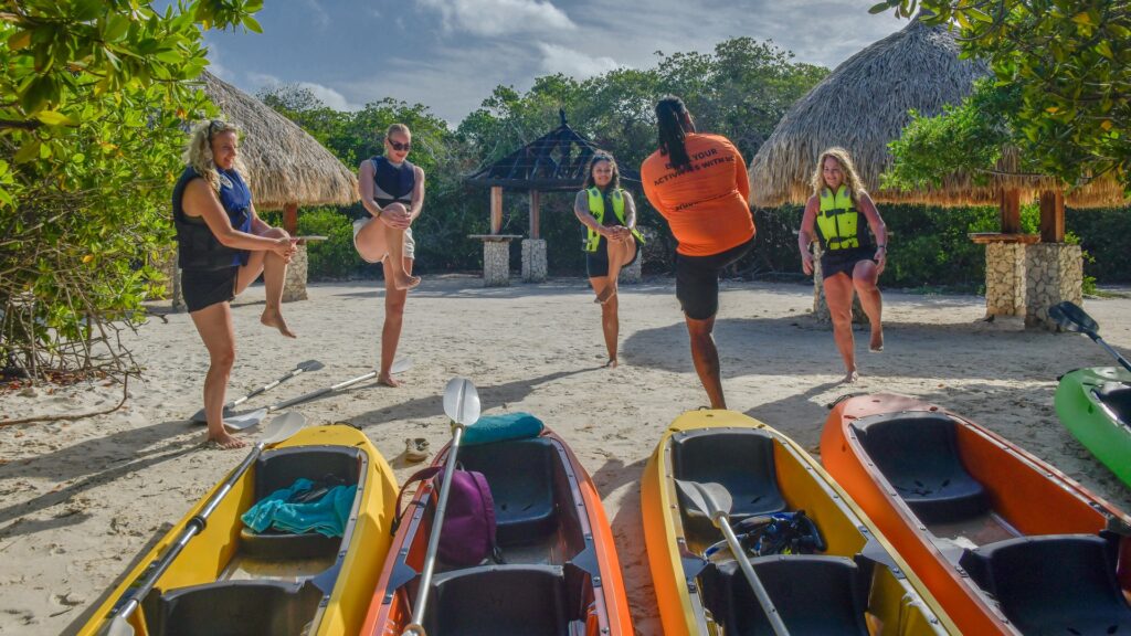 mangel halto kayak tour stretching session